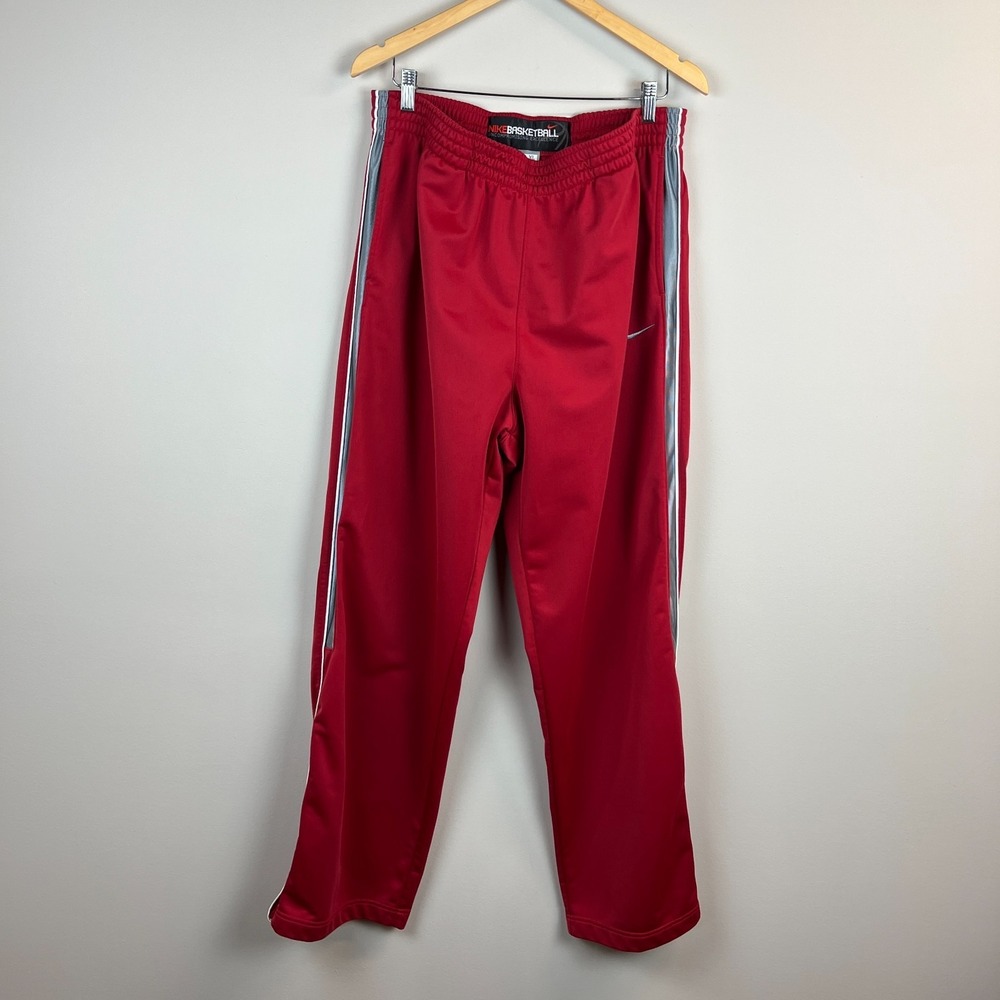 Y2K Nike Basketball Track Pants Mens XL Red Stripe Baggy Ankle Zip Sweatpants